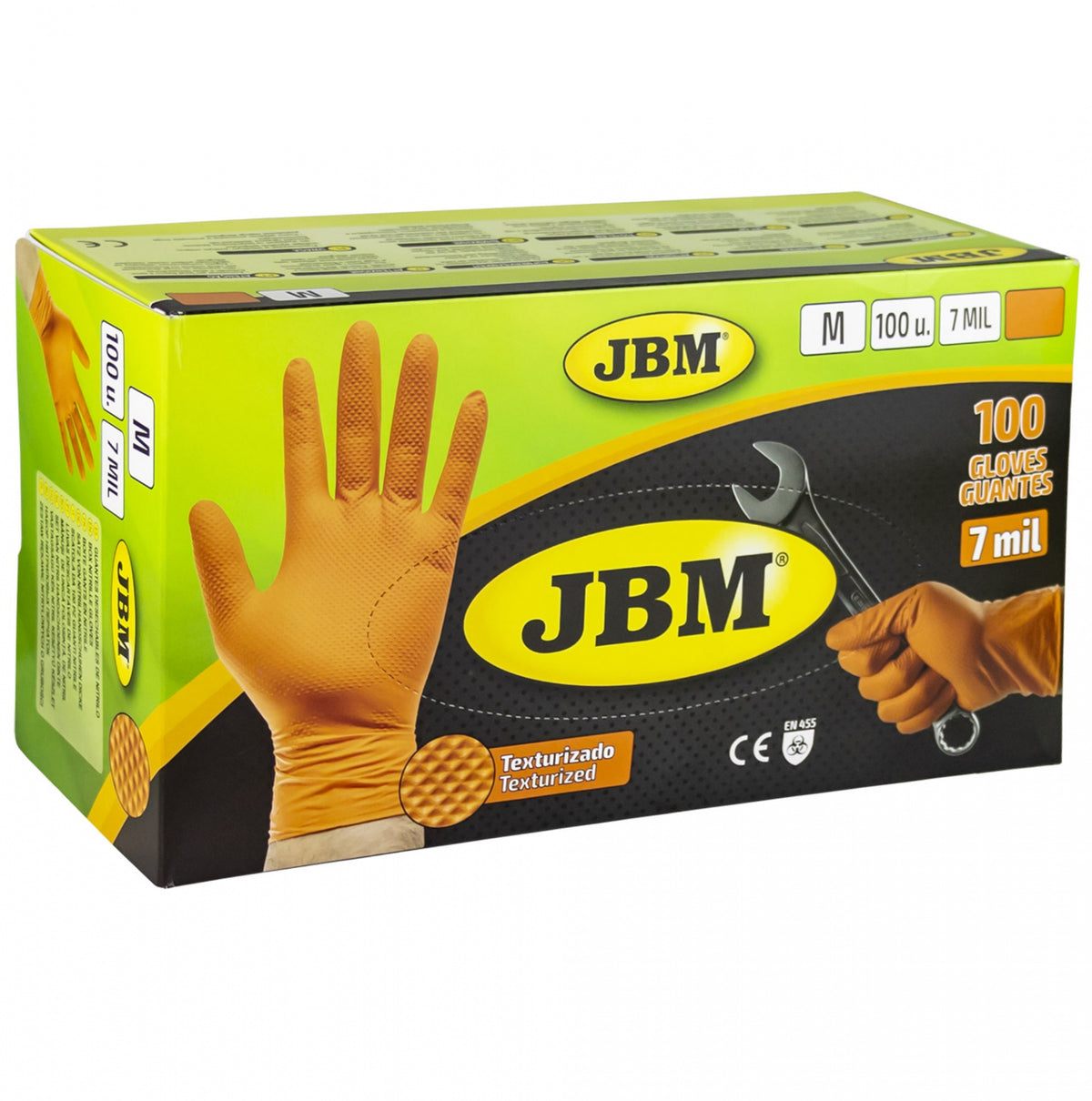 Guantes de nitrilo profesionales, naranjas, 7.0 milésimas de pulgada - 100 unidades | M | JBM 53551