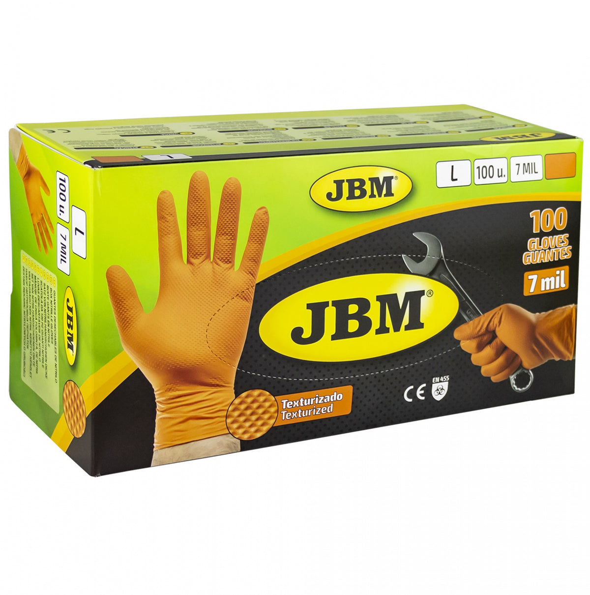 Guantes de nitrilo profesionales, naranjas, 7.0 milésimas de pulgada - 100 unidades | Talla L | JBM 53552