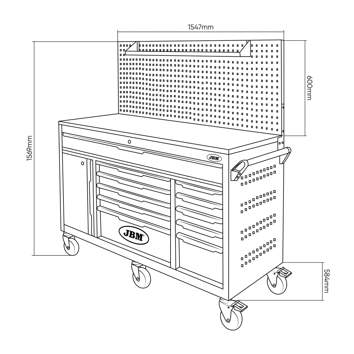 Banco de trabajo con 11 cajones y panel perforado | JBM 54510