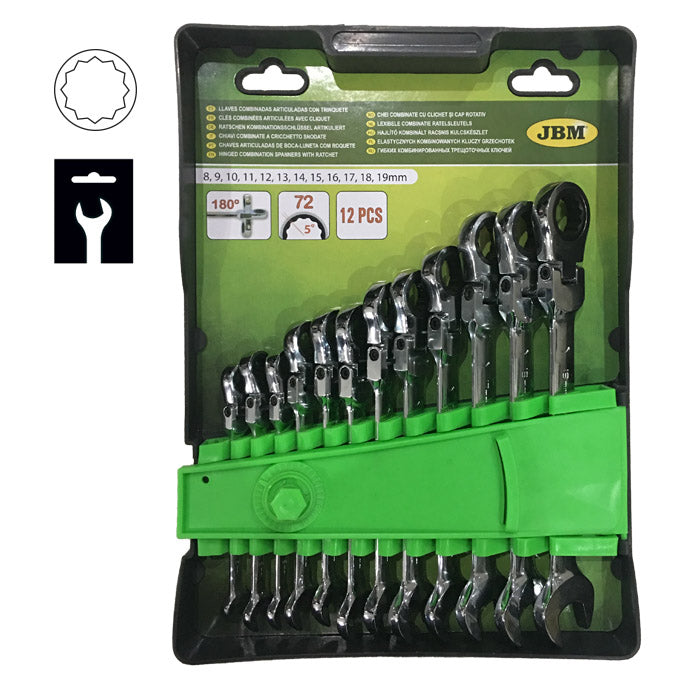 Juego de 12 llaves fijas articuladas con carraca JBM 51318