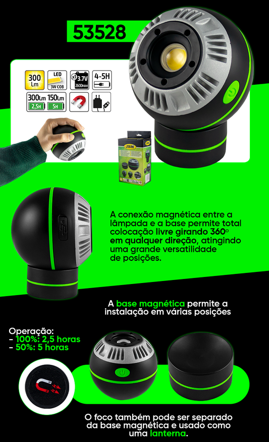 Lámpara de trabajo esférica magnética JBM 53528