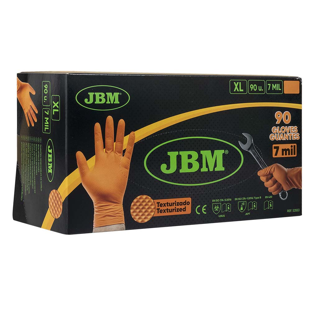 Professional Nitrile Gloves, Orange, 7.0 Mil - 90 Units | XL | JBM 53553