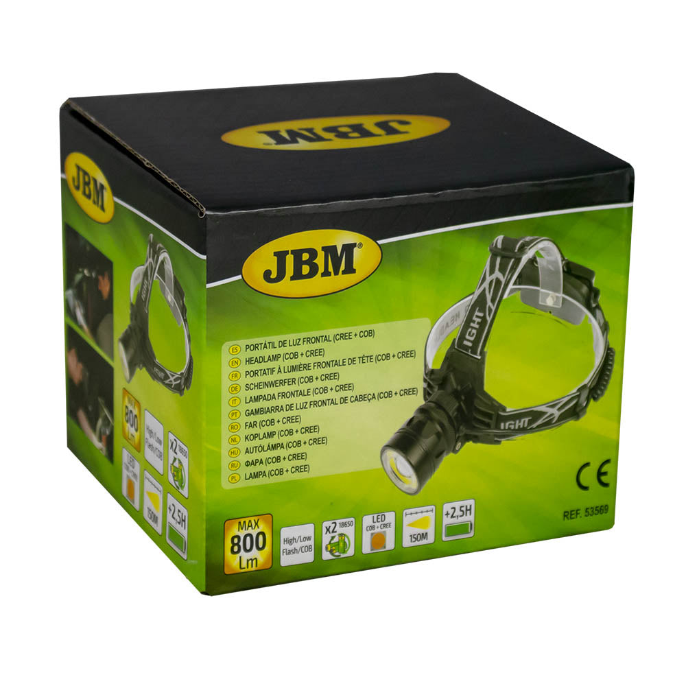Linterna frontal LED recargable (800 lúmenes) | JBM 53569