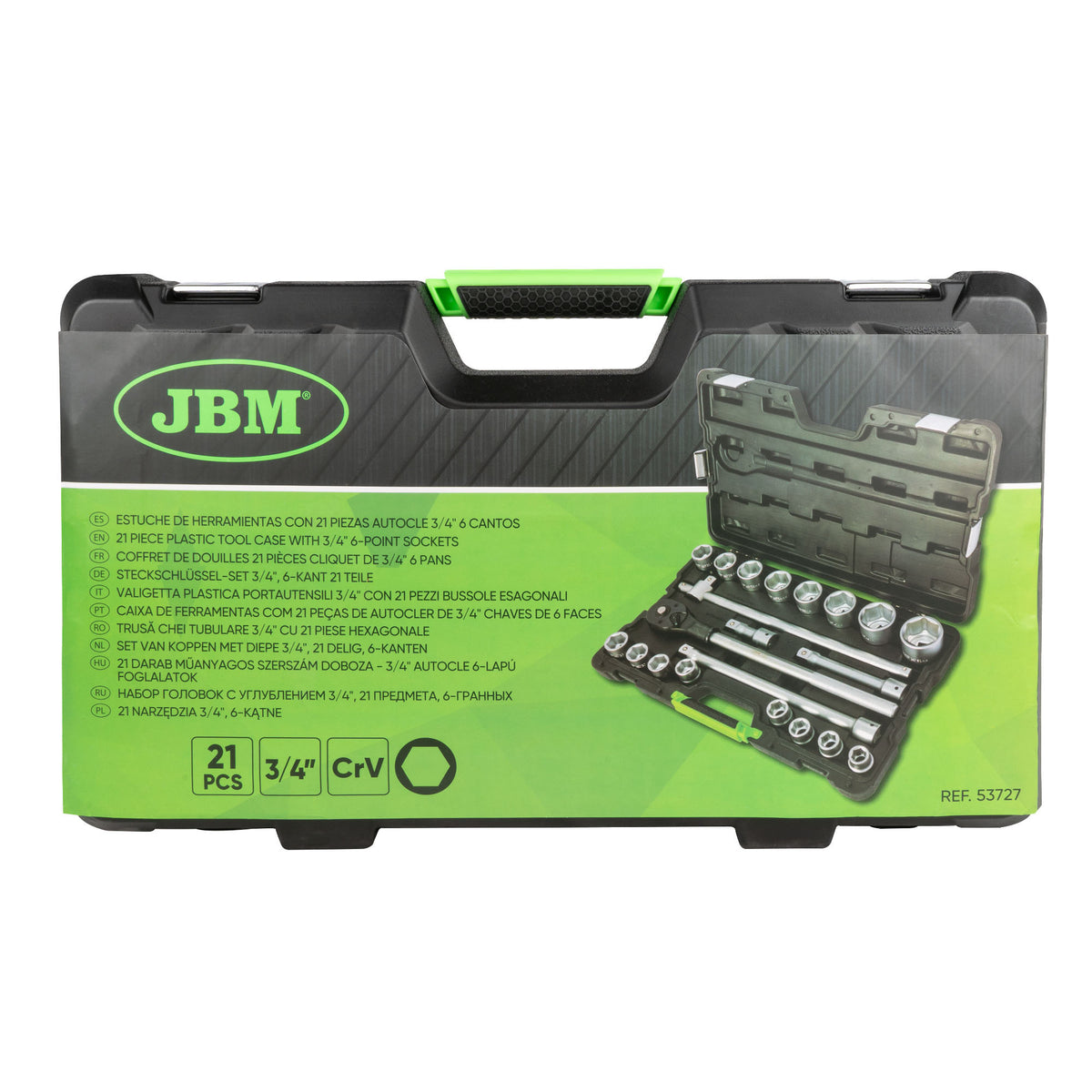 Caja de herramientas con 21 llaves hexagonales gigantes de 3/4" JBM 53727