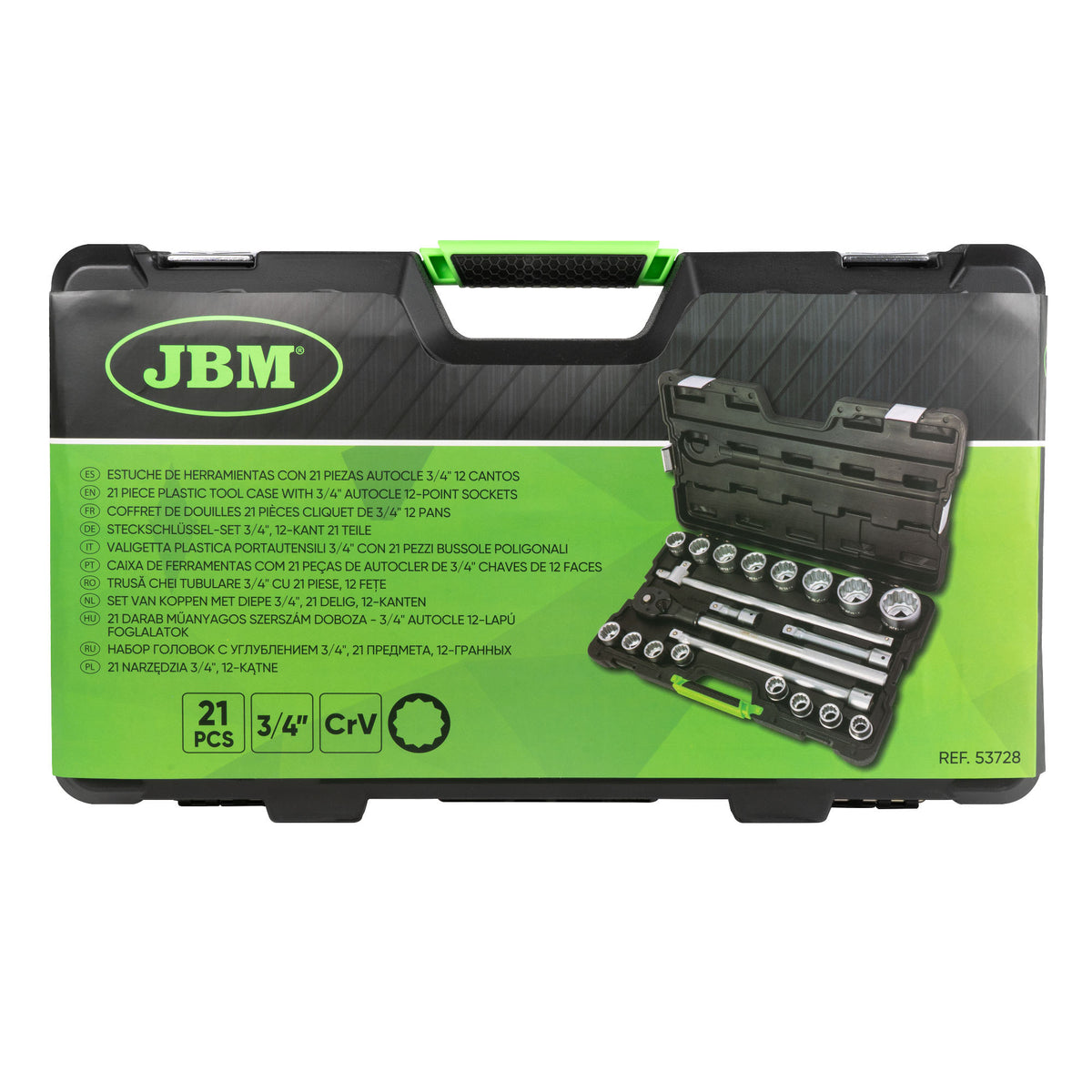CAJA DE HERRAMIENTAS JBM CON 21 LLAVES DE GRANDE DE 12 PUNTAS JBM 53728 