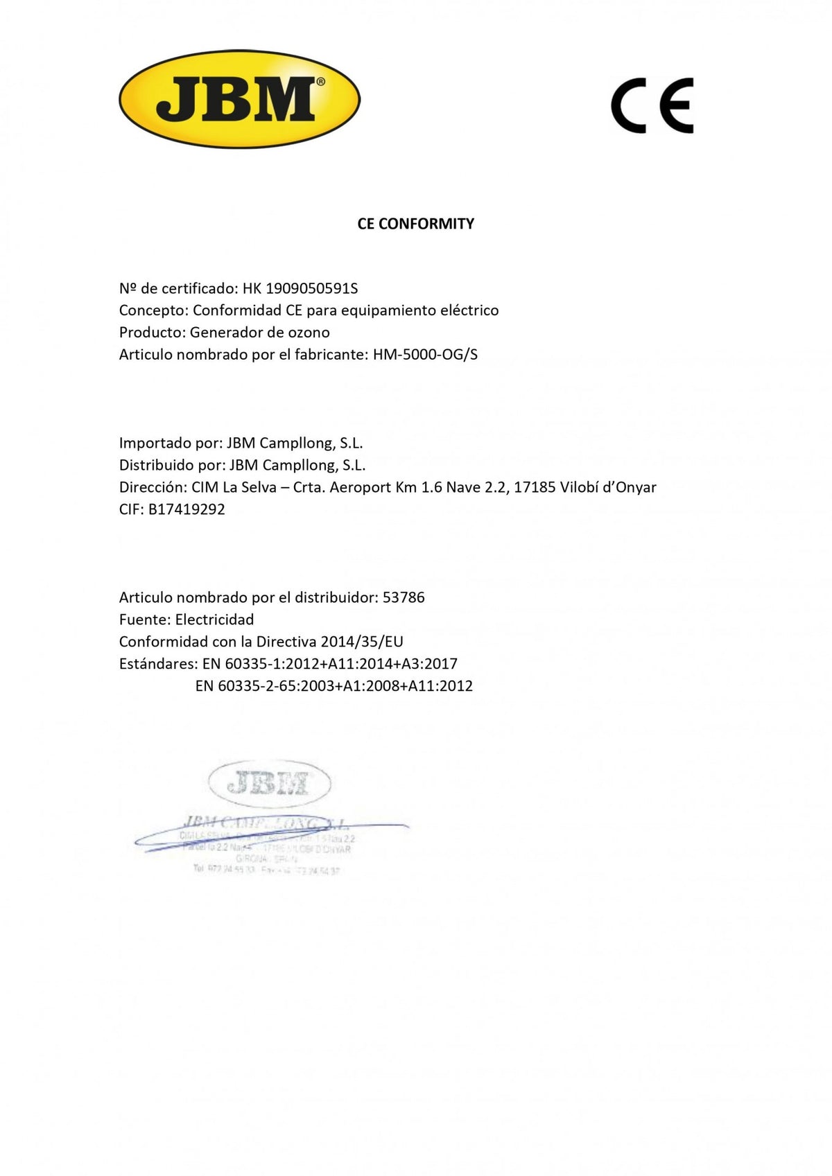 Generador de ozono portátil 5000 mg/h (220 V) 53786