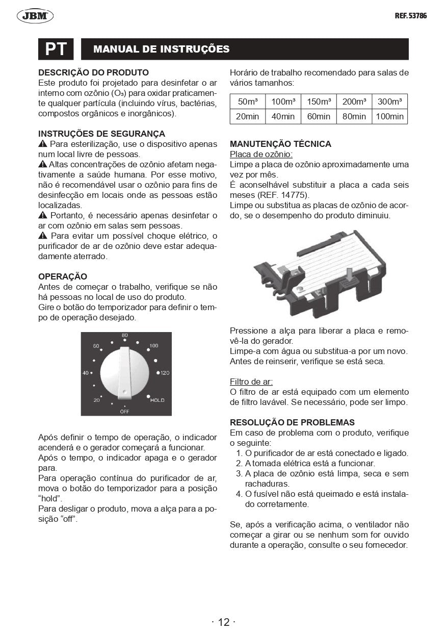 Generador de ozono portátil 5000 mg/h (220 V) 53786