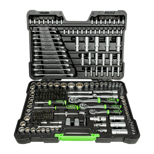 Caja de herramientas JBM  216 MALETÍN DE HERRAMIENTAS DE 216 PIEZAS CON VASOS DE 12 CANTOS DE 1/4", 3/8" Y 1/2" CINCADO JBM 54250 