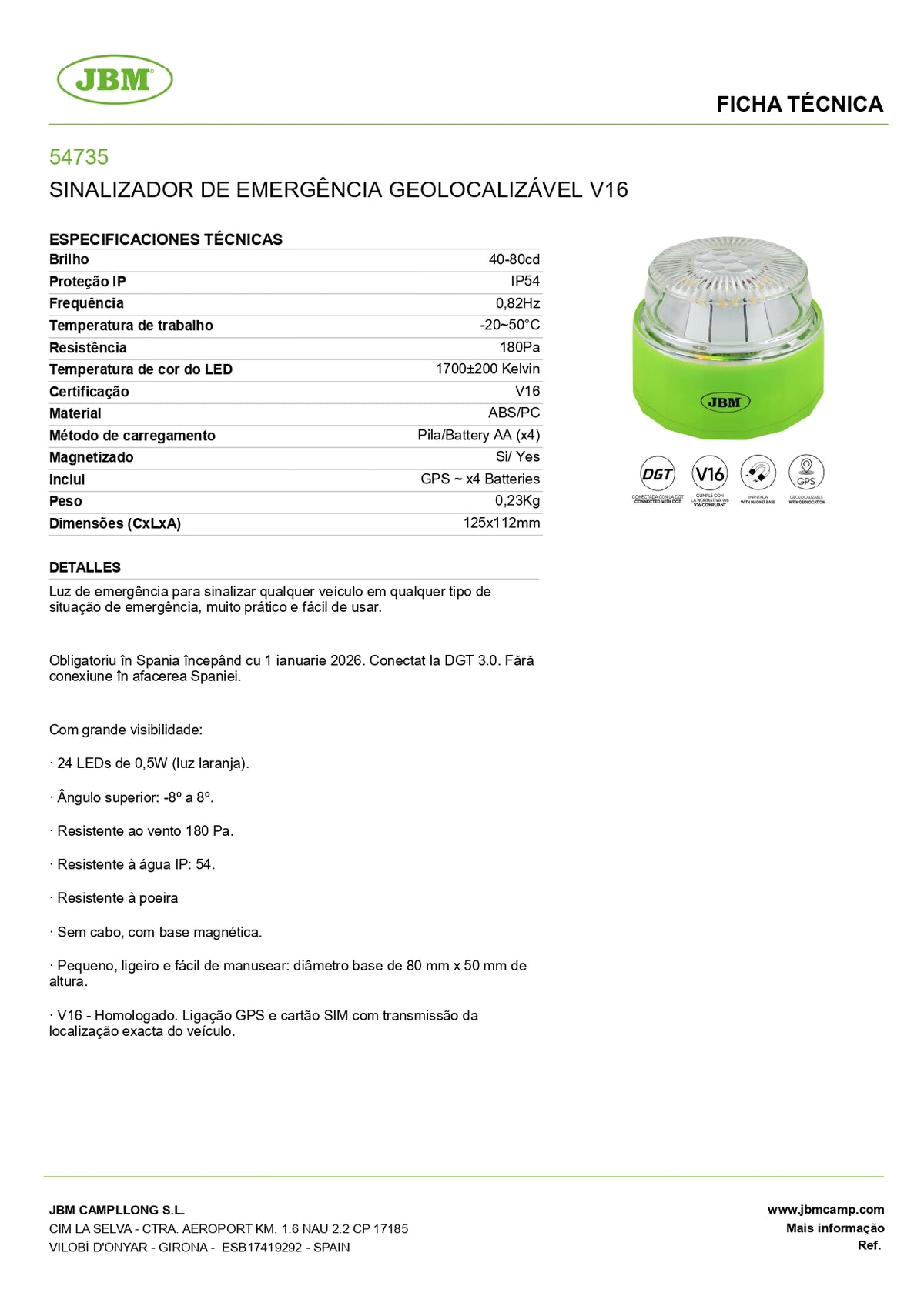 Baliza de emergencia geolocalizable V16 | JBM 53745