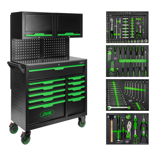 CARRO DE HERRAMIENTAS DE 11 CAJONES CON PANELES Y GABINETES - JBM 55118