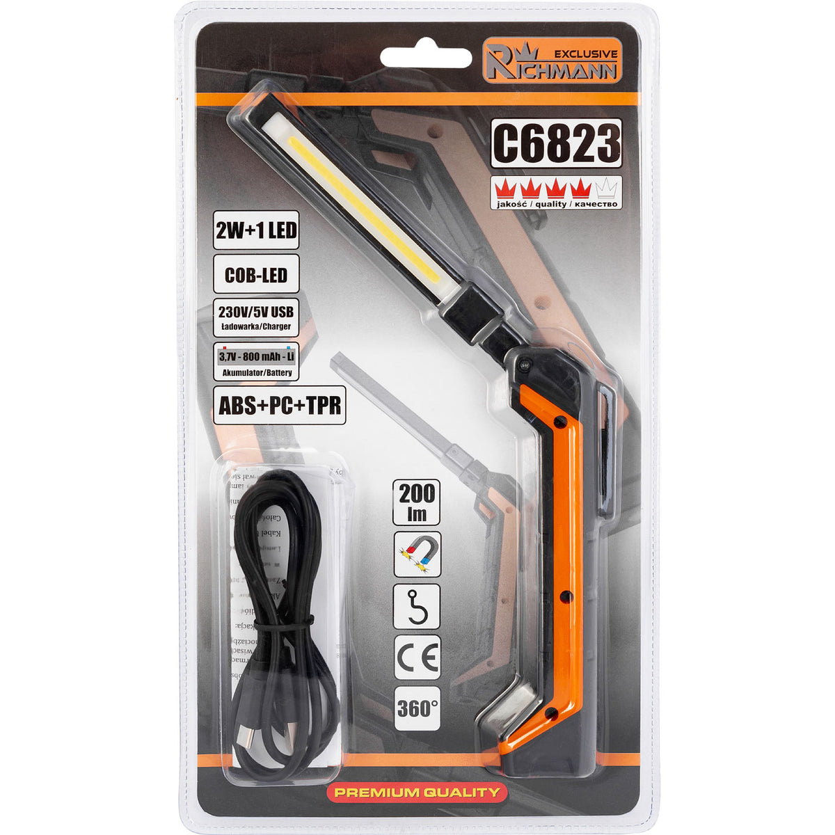 Linterna de bolígrafo plegable Richmann C6823 con pilas, 2 W + 1 W, magnética